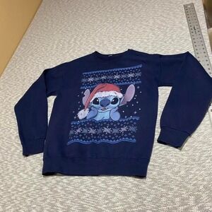 Navy blue Stitch Christmas sweatshirt pullover best fits a medium. SKU-A268